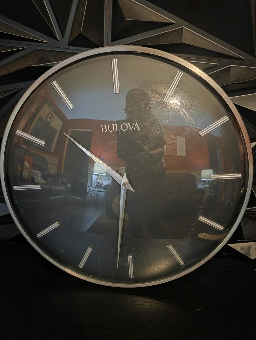 Bulova Black and Silver Wall Clock - Modern Minimalist Design